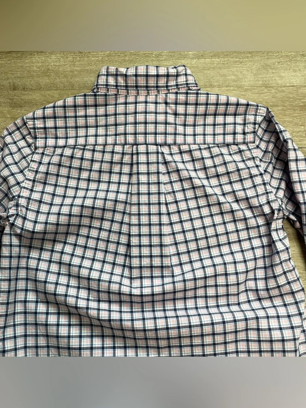 Ralph Lauren Boys 8 S Pink & Navy Blue Plaid Shirt Long Sleeve Button Down Pony